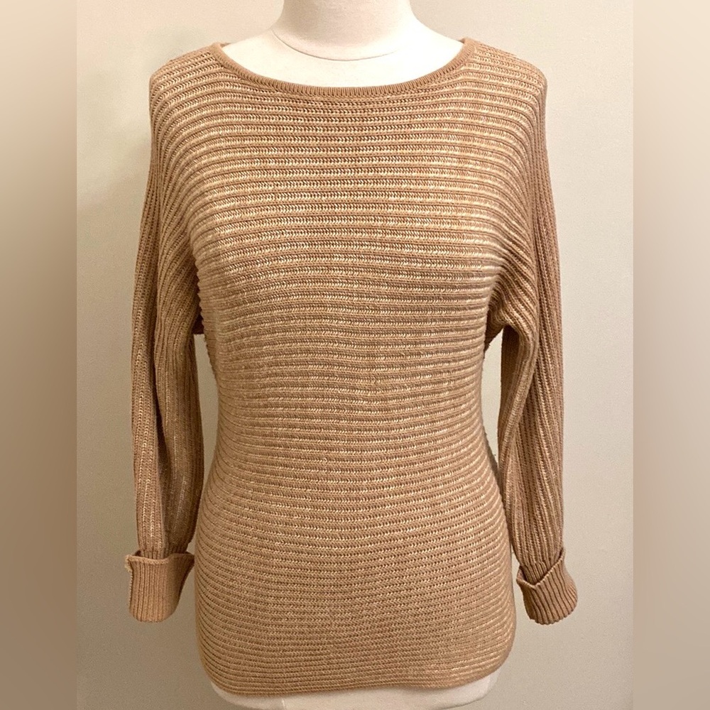 Max Studio Gold Tan S Casual Cozy Quiet Luxury Minimalist Dolman Sleeves Sweater